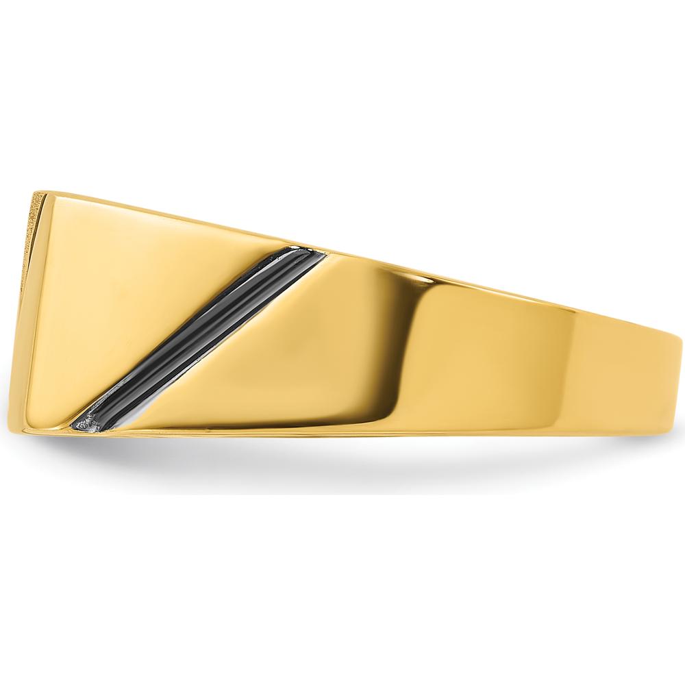 14K Yellow Gold Men's Diamond Signet Ring with Polished and Satin Finish - 0.15 Carats Total Diamond Weight by IBGoodman