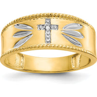14K Yellow Gold Men's Diamond Trio Cross Wedding Band with Rhodium Accents - 0.01 Carat Total Diamond Weight by IBGoodman