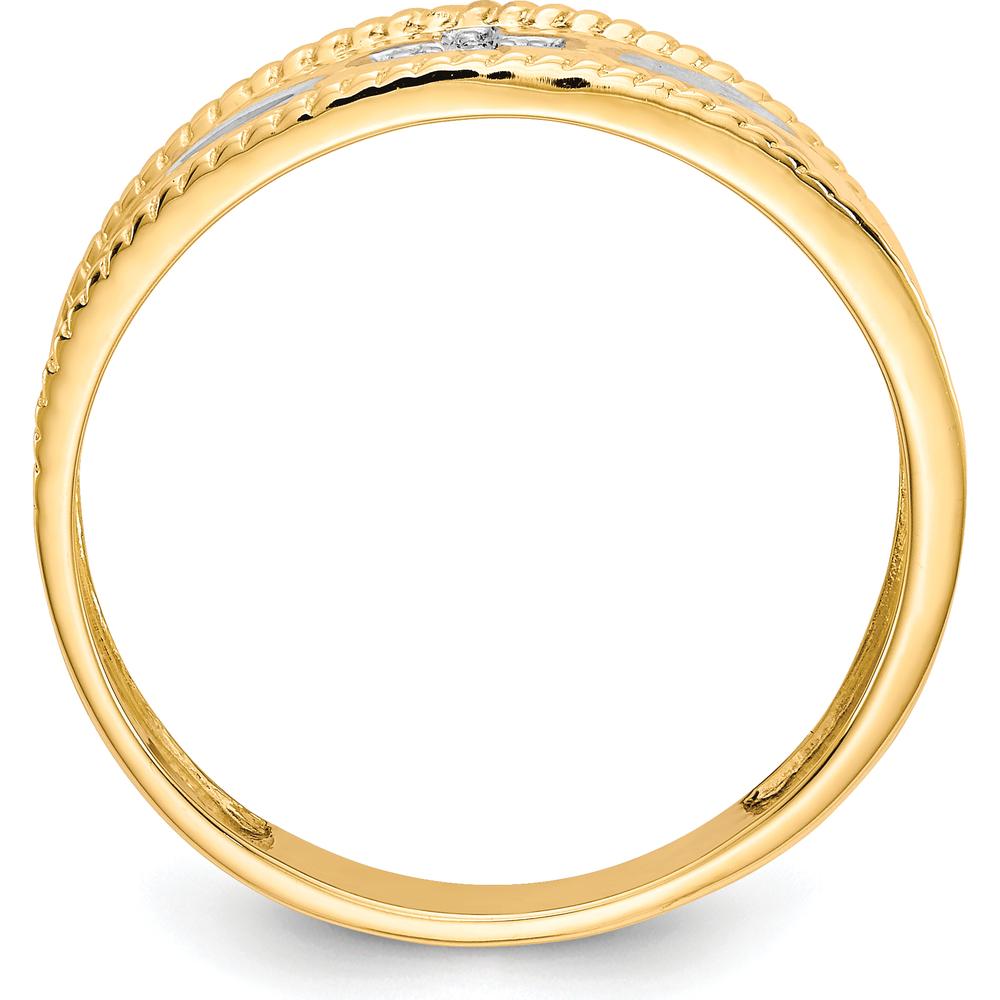 14K Yellow Gold Men's Diamond Trio Cross Wedding Band with Rhodium Accents - 0.01 Carat Total Diamond Weight by IBGoodman