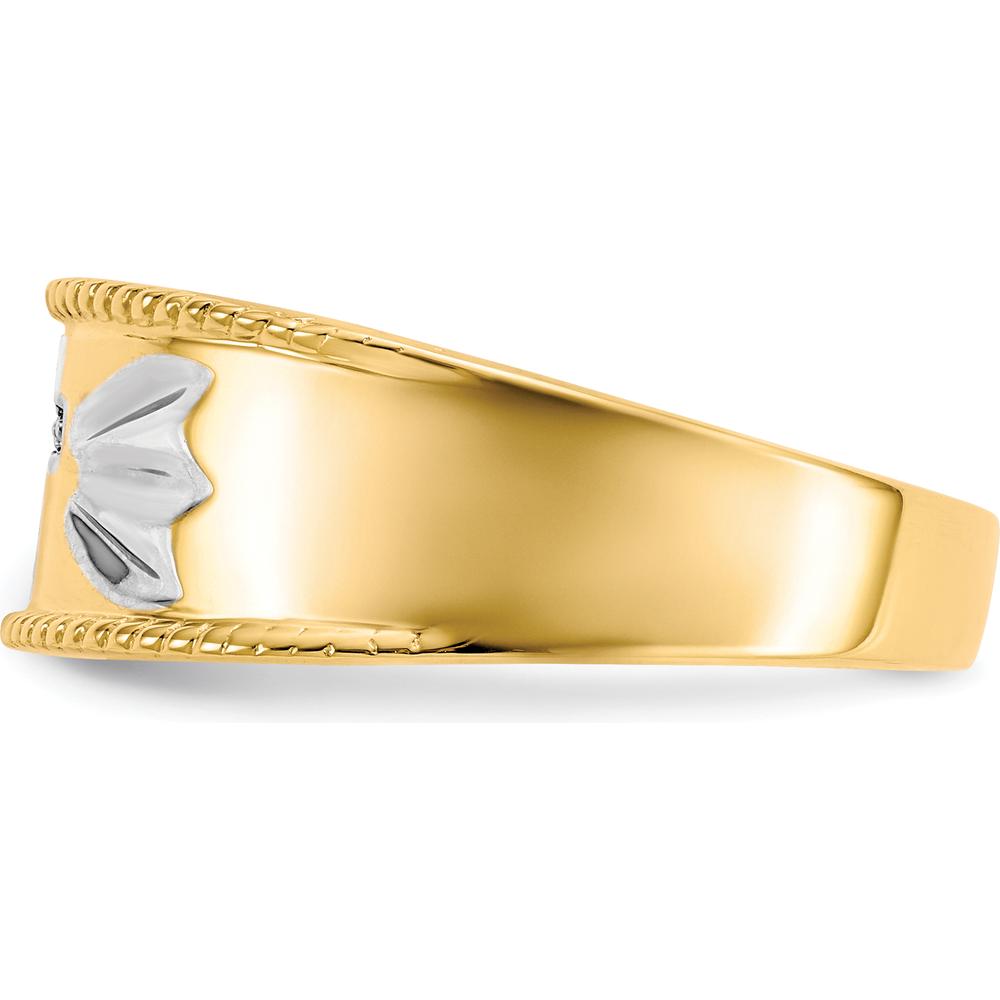 14K Yellow Gold Men's Diamond Trio Cross Wedding Band with Rhodium Accents - 0.01 Carat Total Diamond Weight by IBGoodman