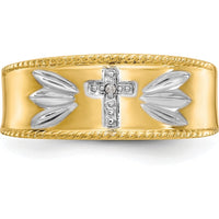 14K Yellow Gold Men's Diamond Trio Cross Wedding Band with Rhodium Accents - 0.01 Carat Total Diamond Weight by IBGoodman