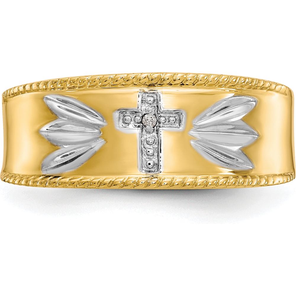 14K Yellow Gold Men's Diamond Trio Cross Wedding Band with Rhodium Accents - 0.01 Carat Total Diamond Weight by IBGoodman