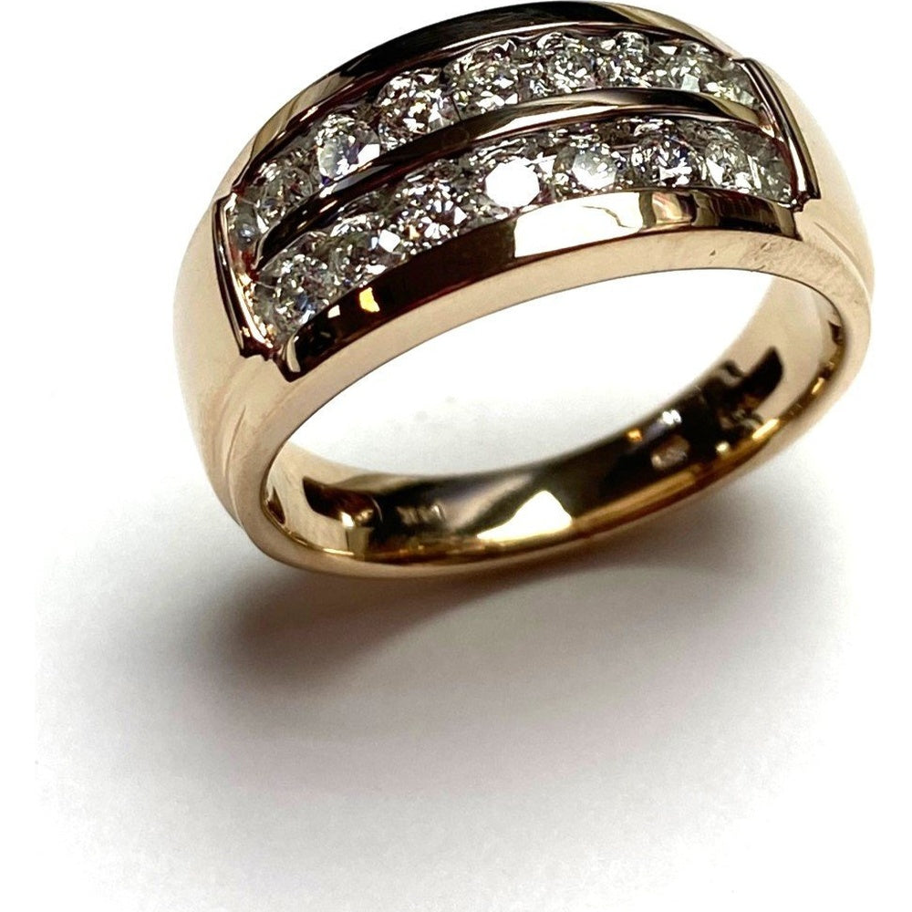 14K Yellow Gold Men's Double Row Channel Set Round Diamond Ring - 1.10 Carat Total Diamond Weight by Auriventus