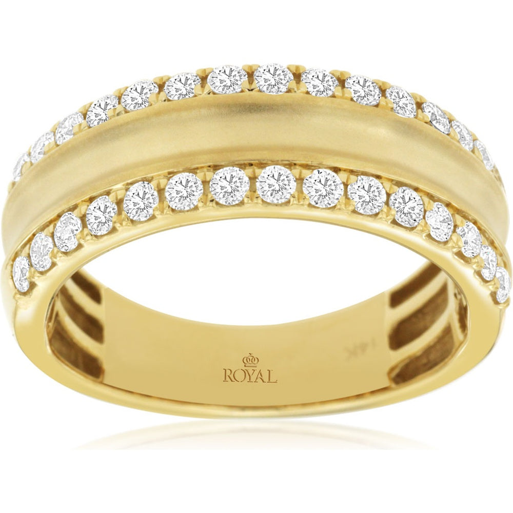 14K Yellow Gold Men's Dual Row Band with Prong-Set Round Brilliant Diamonds - 1.00 Carat Total Diamond Weight - Royal Jewelry