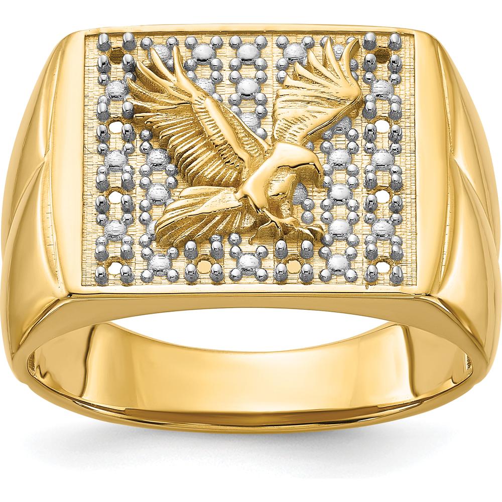 14K Yellow Gold Men's Eagle Ring Mounting with Polished Finish and Rhodium Accents by IBGoodman