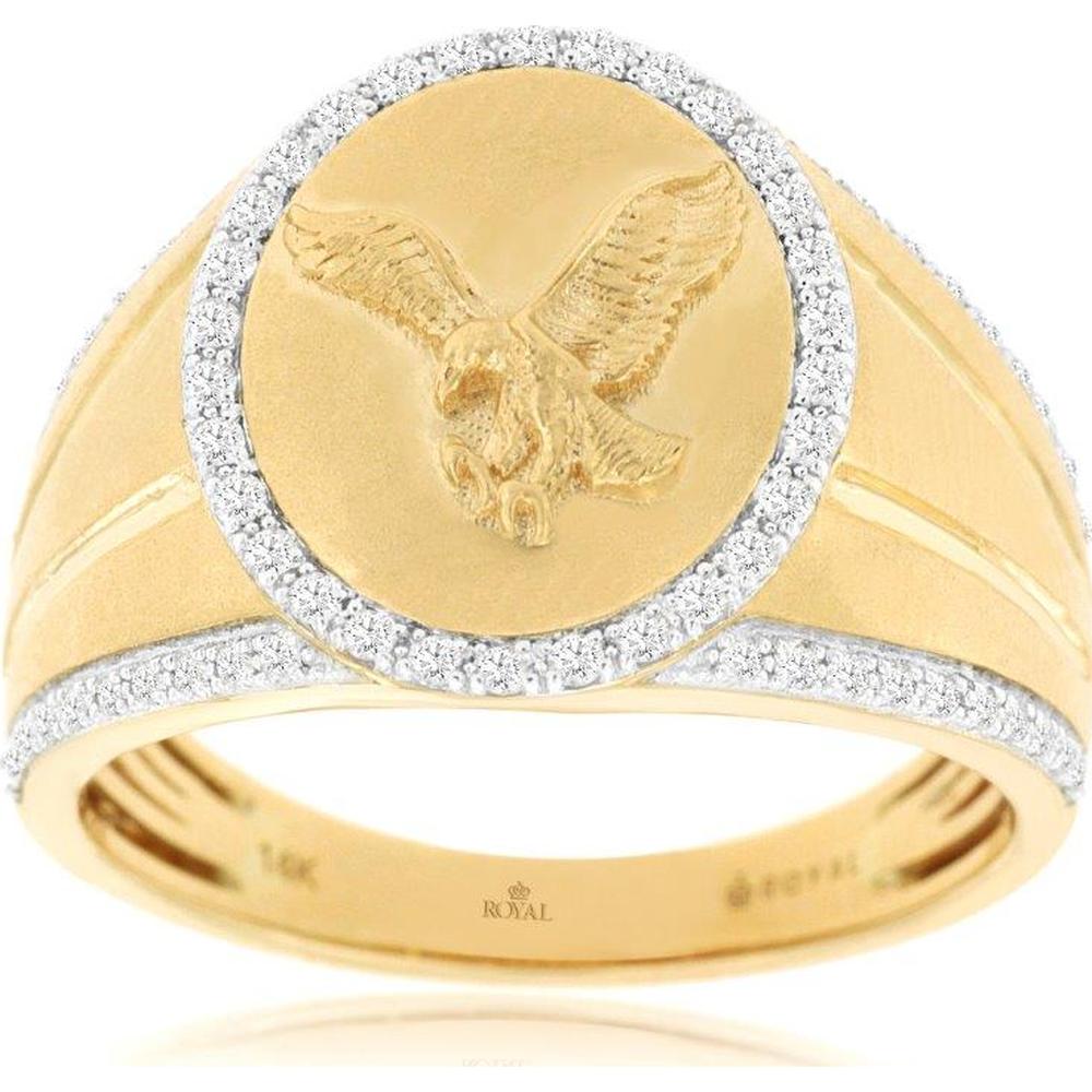 14K Yellow Gold Men's Eagle Ring with Halo of Pavé-Set Round Diamonds – 0.33 Carat Total Diamond Weight - Royal Jewelry