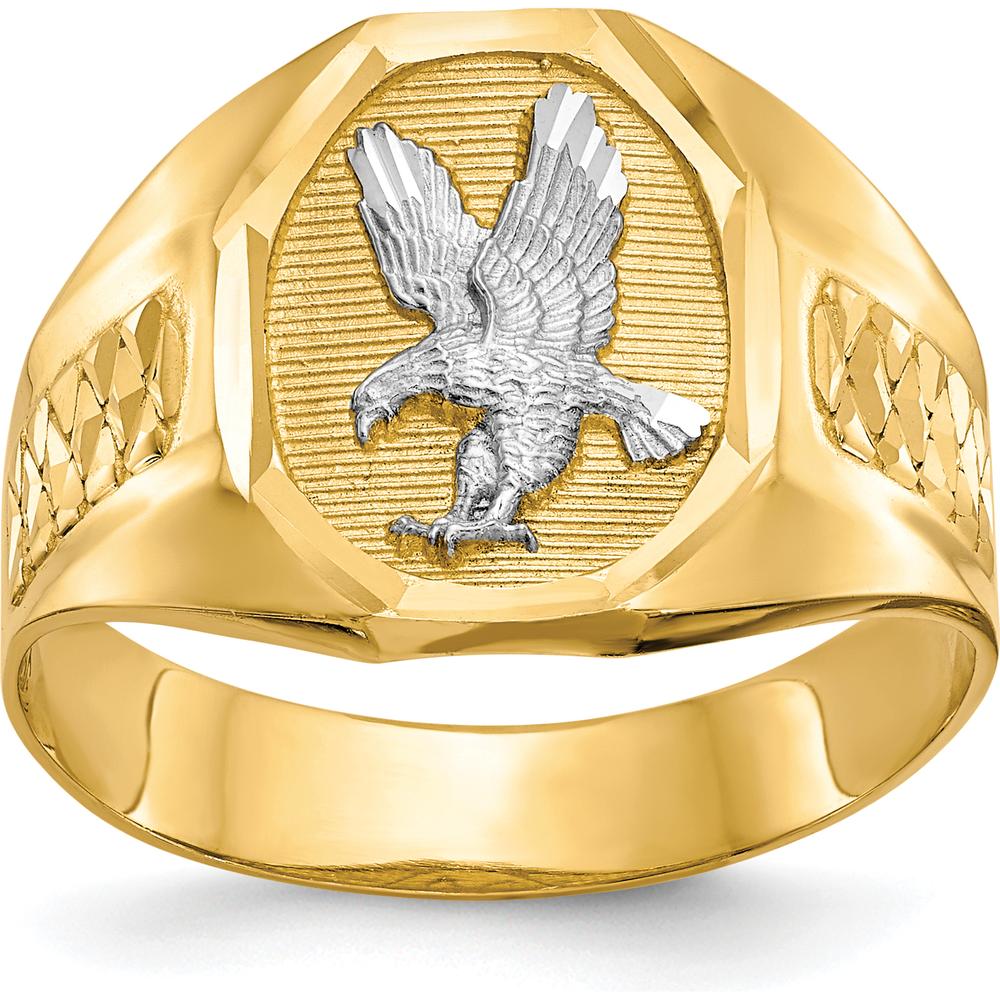 14K Yellow Gold Men's Eagle Ring with Rhodium Accents - Polished Finish by IBGoodman