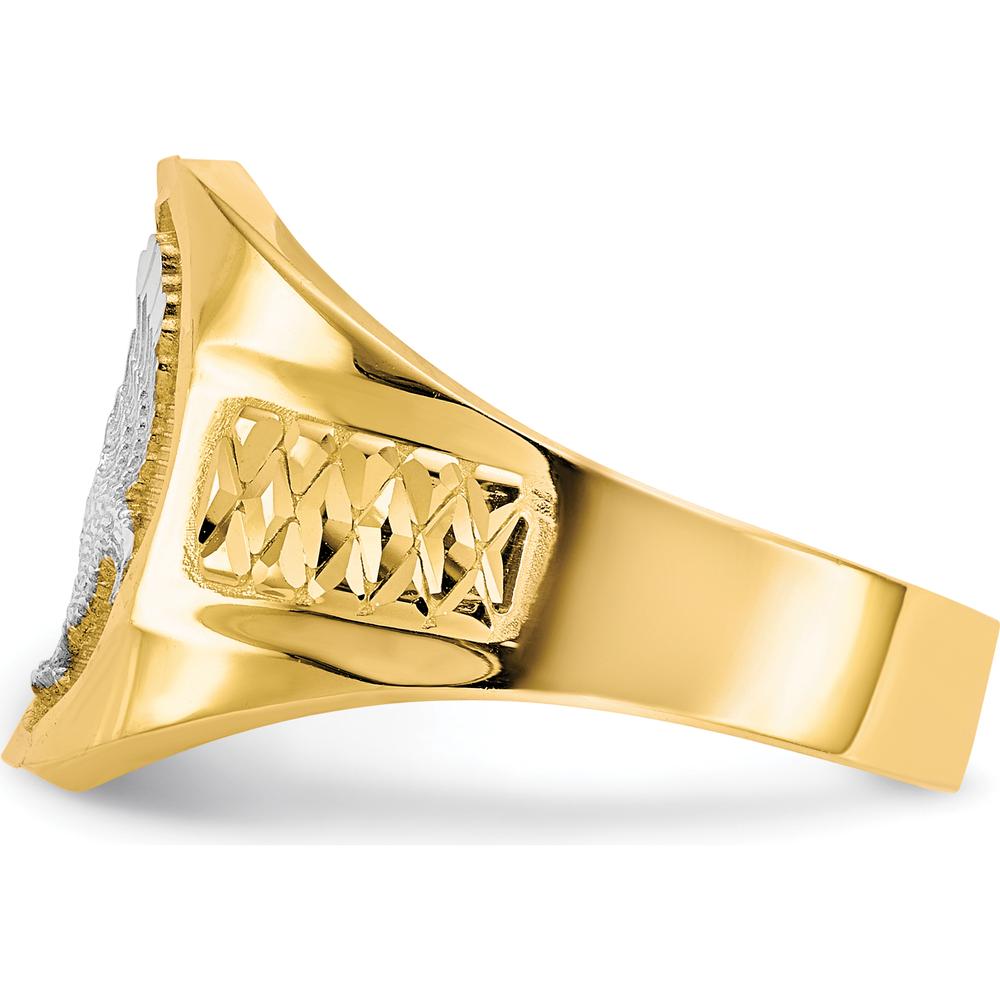 14K Yellow Gold Men's Eagle Ring with Rhodium Accents - Polished Finish by IBGoodman