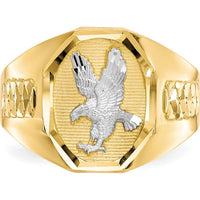 14K Yellow Gold Men's Eagle Ring with Rhodium Accents - Polished Finish by IBGoodman