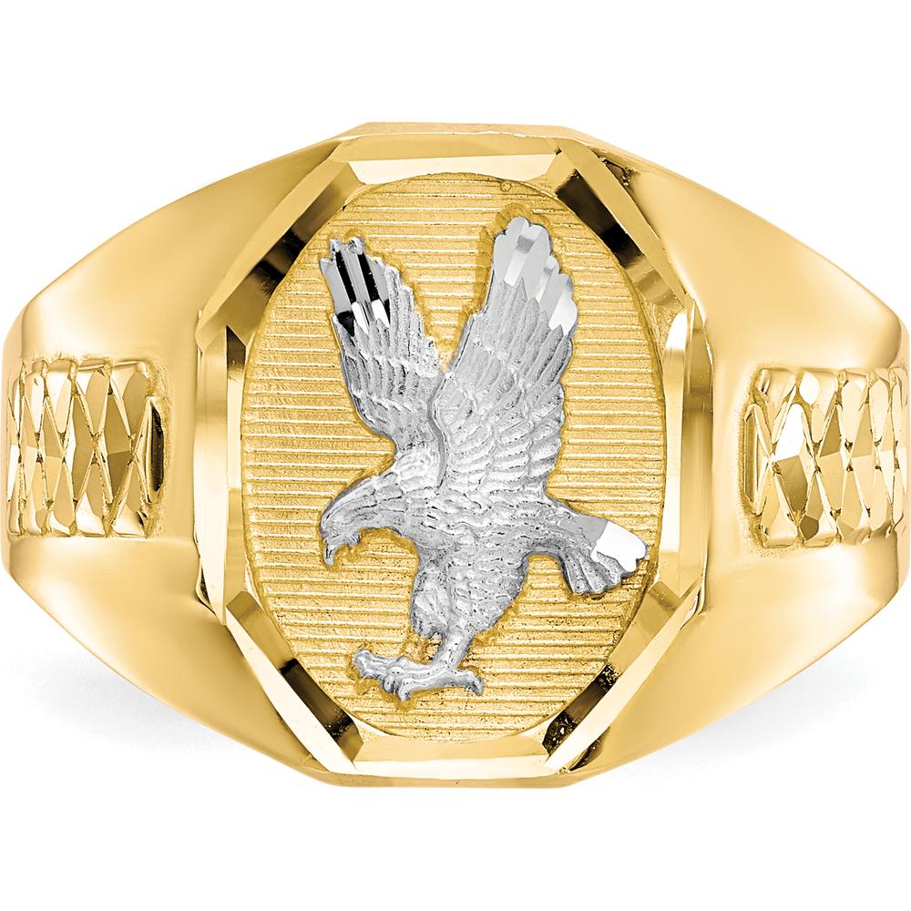 14K Yellow Gold Men's Eagle Ring with Rhodium Accents - Polished Finish by IBGoodman