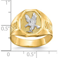 14K Yellow Gold Men's Eagle Ring with Rhodium Accents - Polished Finish by IBGoodman