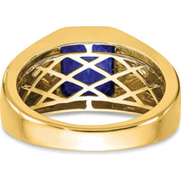 14K Yellow Gold Men's Emerald-Cut Created Sapphire and Round Diamond Accent Ring - 3.76 Carat Sapphire, 0.09 Carat Diamonds by 0