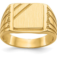 14K Yellow Gold Men's Engravable Signet Ring with Polished & Brushed Finish - 11.5x11.0mm Top Width by Oro Pregiato