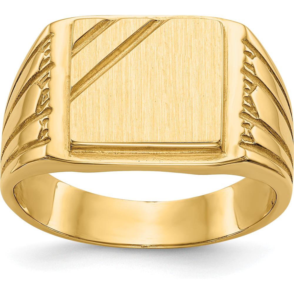 14K Yellow Gold Men's Engravable Signet Ring with Polished & Brushed Finish - 11.5x11.0mm Top Width by Oro Pregiato