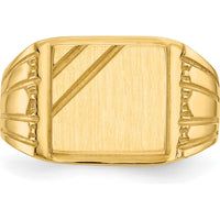 14K Yellow Gold Men's Engravable Signet Ring with Polished & Brushed Finish - 11.5x11.0mm Top Width by Oro Pregiato