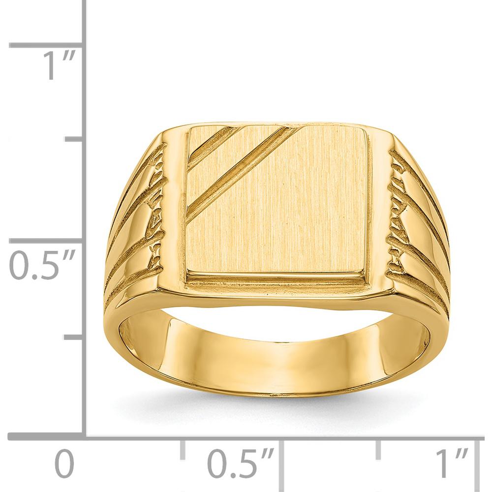 14K Yellow Gold Men's Engravable Signet Ring with Polished & Brushed Finish - 11.5x11.0mm Top Width by Oro Pregiato