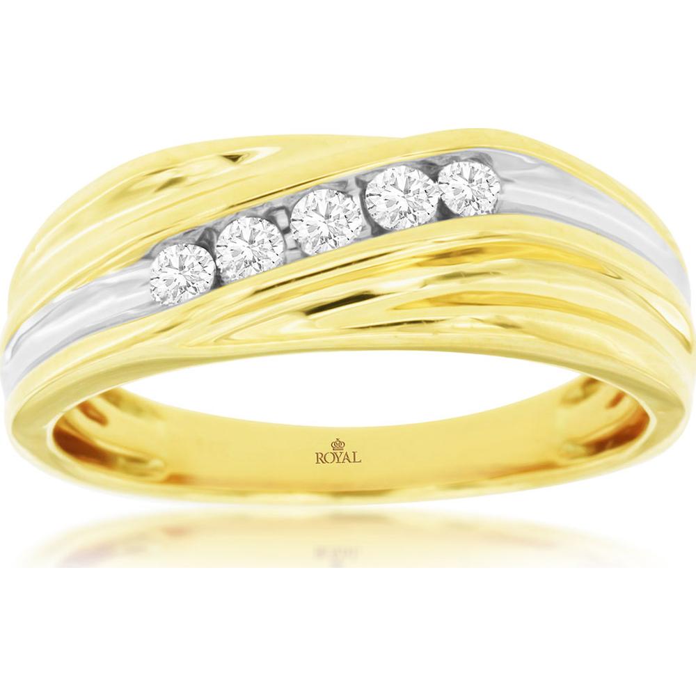 14K Yellow Gold Men's Five-Stone Diamond Band with Channel Set Round Diamonds - 0.25 Total Carat Weight - Royal Jewelry