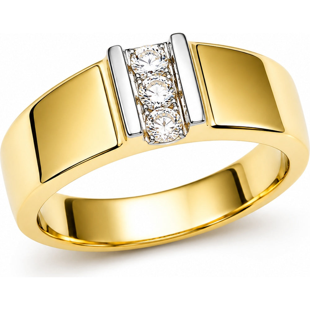 14K Yellow Gold Men's Geometric Band with 3 Prong Set Round Diamonds - 0.36 Carat Total Diamond Weight by Auriventus