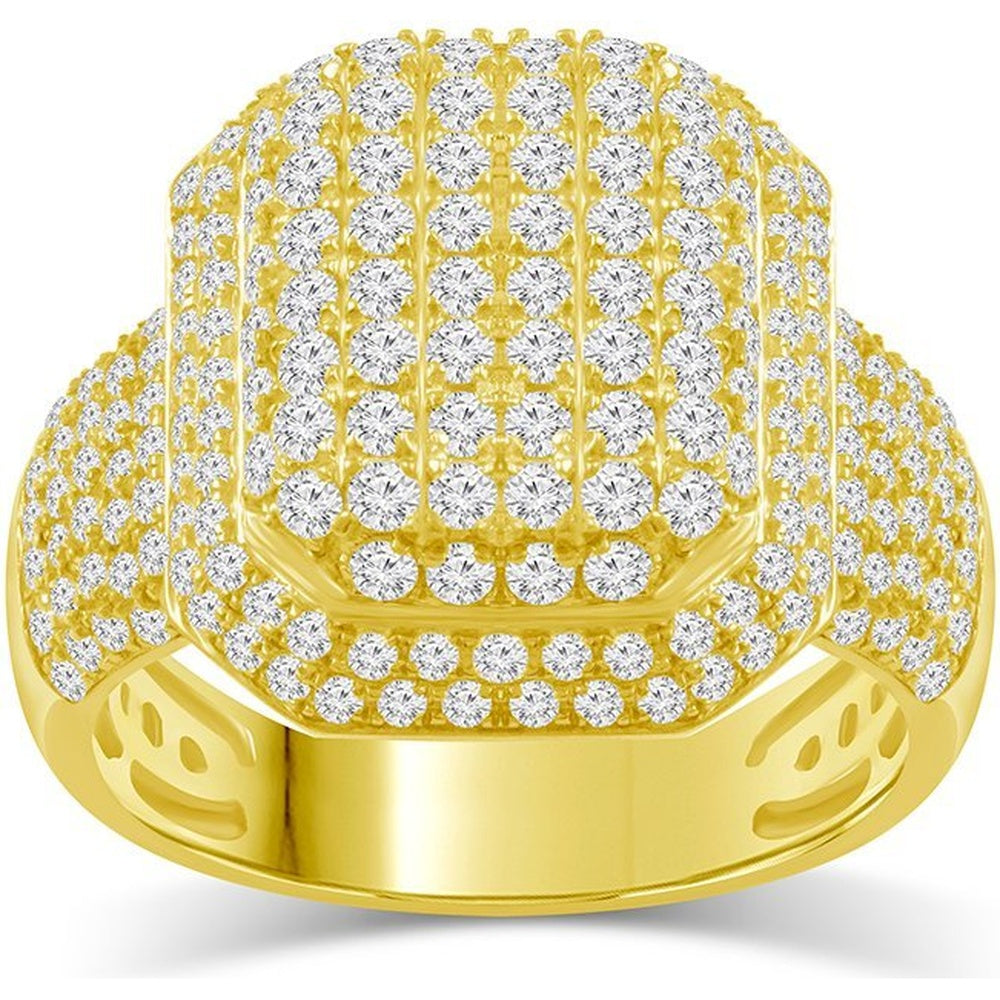 14K Yellow Gold Men's Geometric Cluster Ring with Prong-Set Round Diamonds - 3.54 Carat Total Diamond Weight by Auriventus