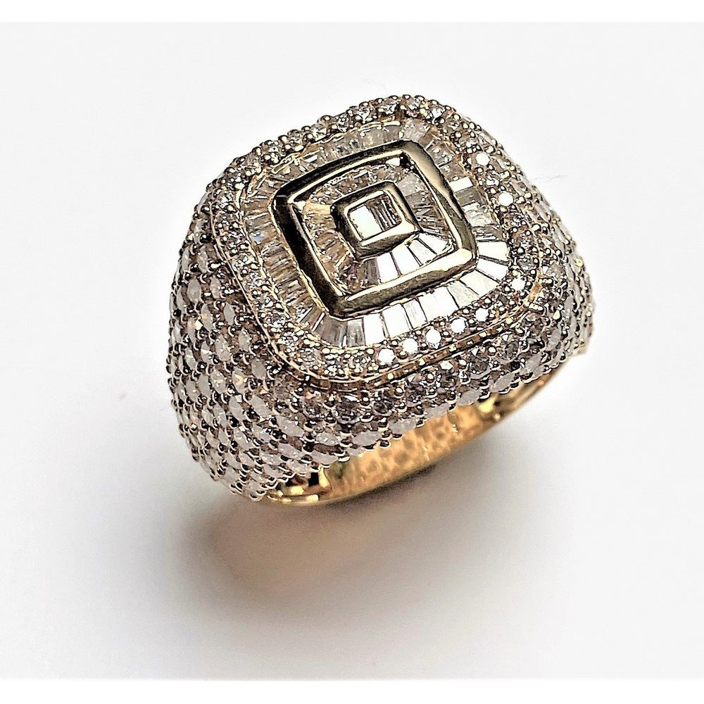 14K Yellow Gold Men's Geometric Halo Ring with Round and Baguette Diamonds - 4.98 Carat Total Diamond Weight by Auriventus