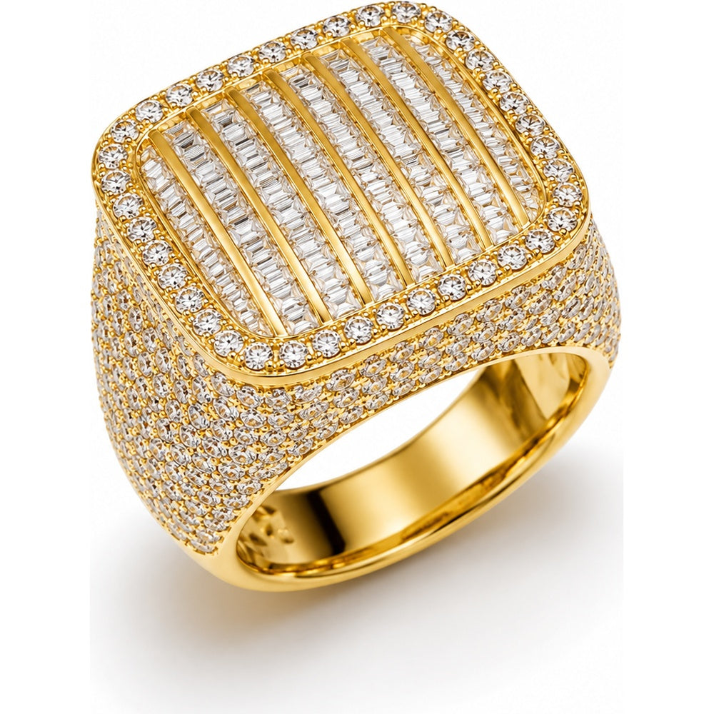 14K Yellow Gold Men's Geometric Ring with Channel-Set Baguette and Pave-Set Round Diamonds - 5.54 Carat Total Diamond Weight by Auriventus