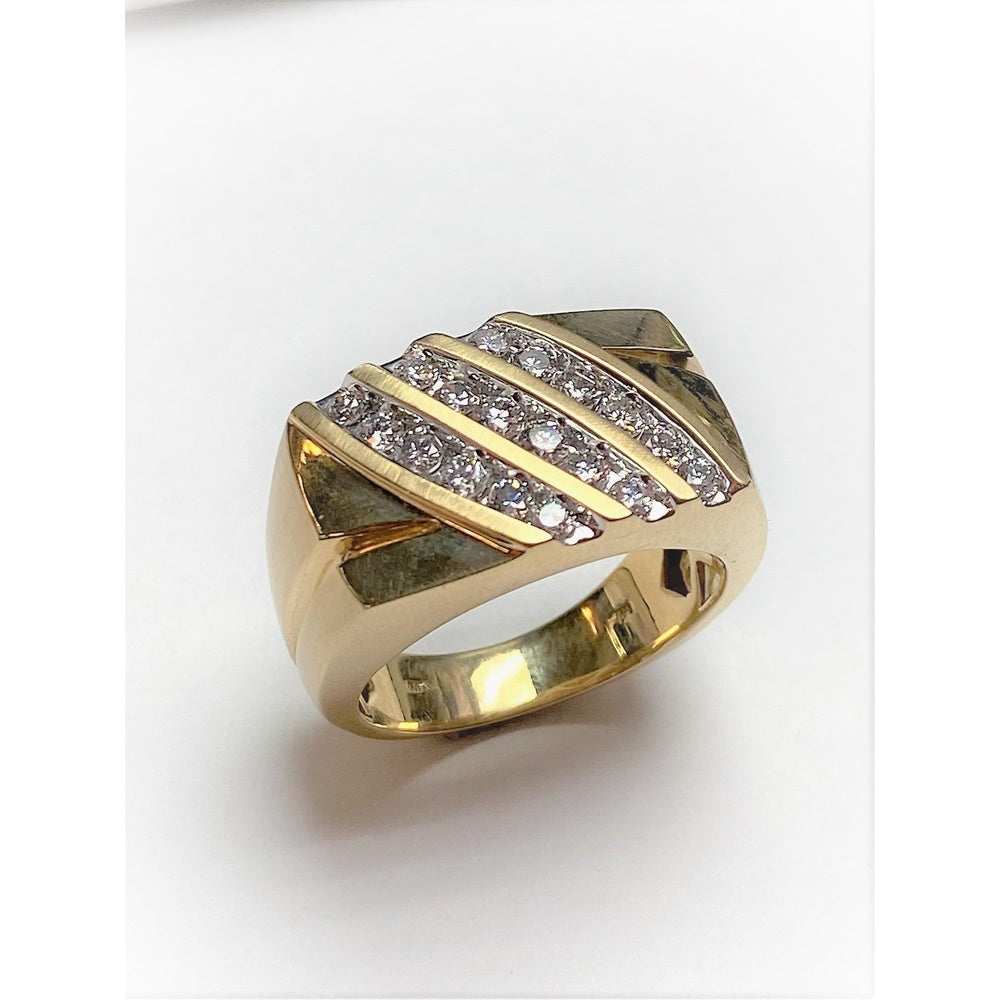 14K Yellow Gold Men's Geometric Ring with Channel Set Round Diamonds - 1.07 Carat Total Diamond Weight by Auriventus
