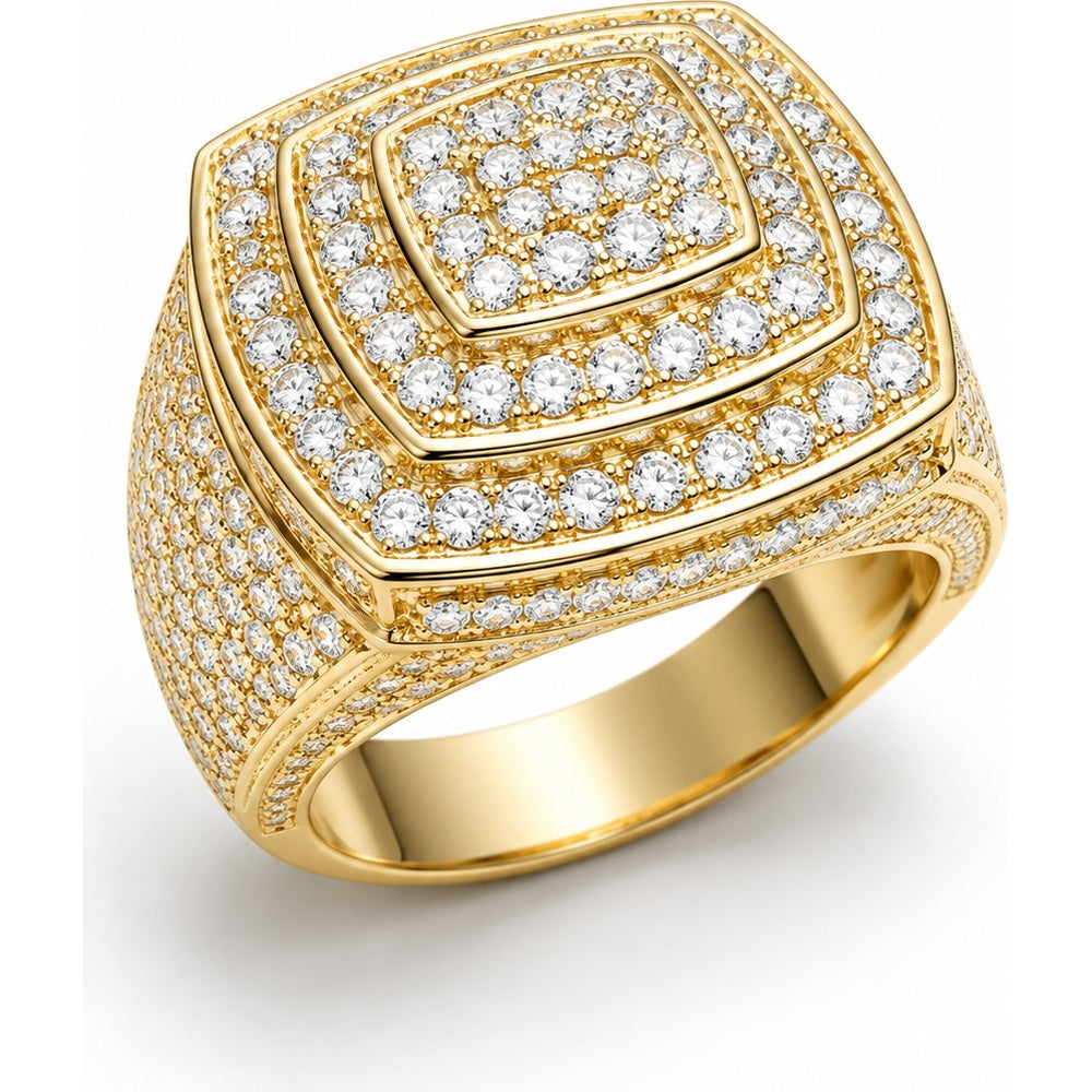 14K Yellow Gold Men's Geometric Ring with Micro-Pavé Set Round Diamonds - 4.28 Carat Total Diamond Weight by Auriventus