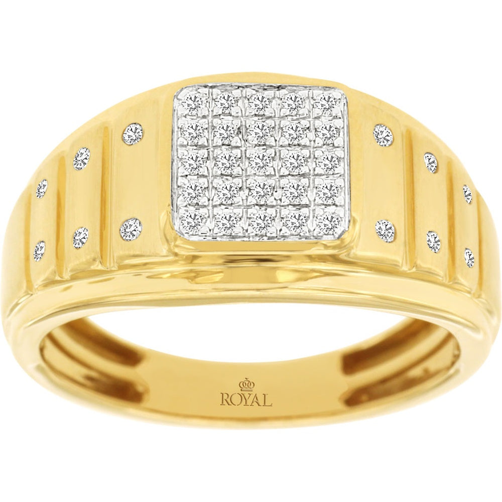 14K Yellow Gold Men's Geometric Square Cluster Ring with Invisible-Set Round Diamonds - 0.25 Carat Total Diamond Weight - Royal Jewelry