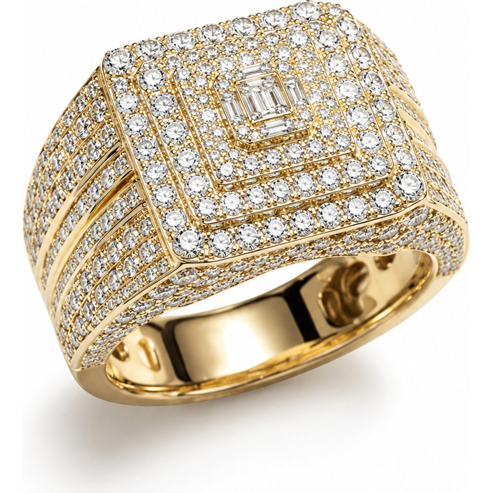 14K Yellow Gold Men's Geometric Statement Ring with Baguette and Round Diamonds - 3.83 Carat Total Diamond Weight by Auriventus