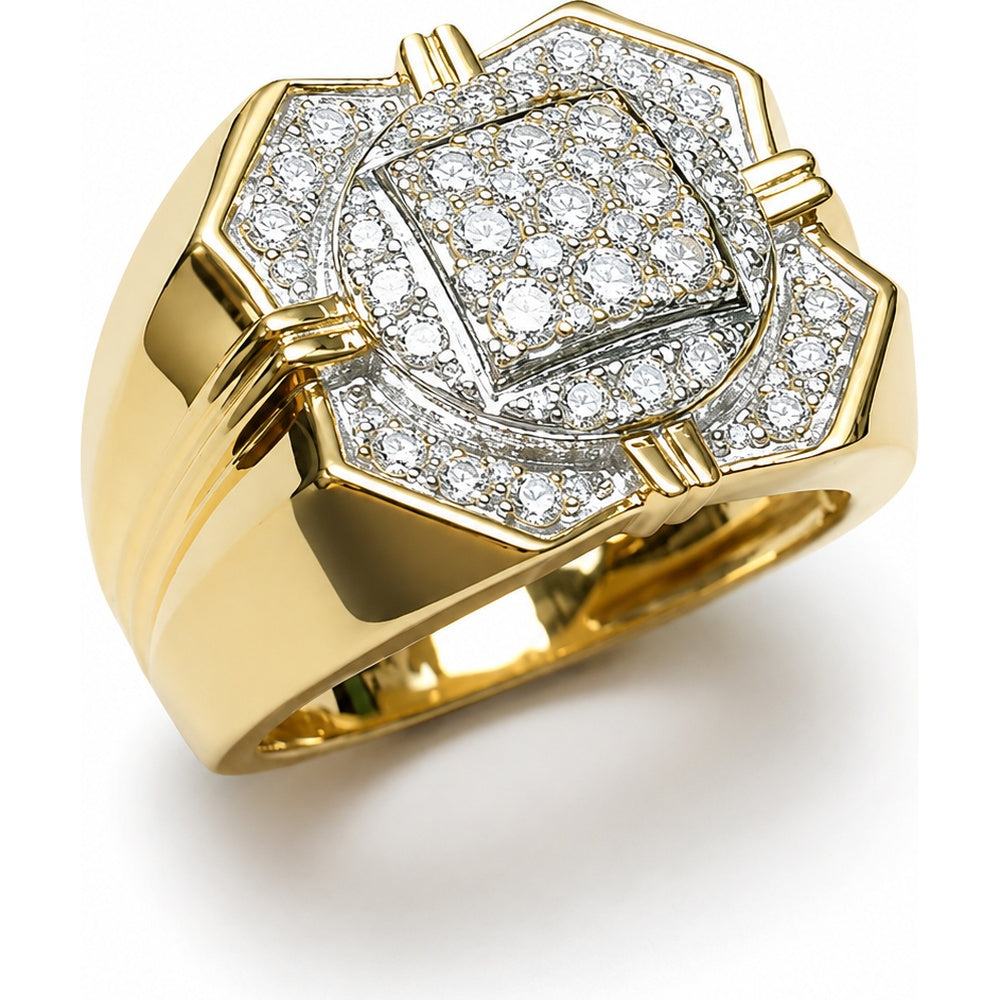 14K Yellow Gold Men's Geometric Statement Ring with Pavé Set Round Diamonds - 1.14 Carat Total Diamond Weight by Auriventus