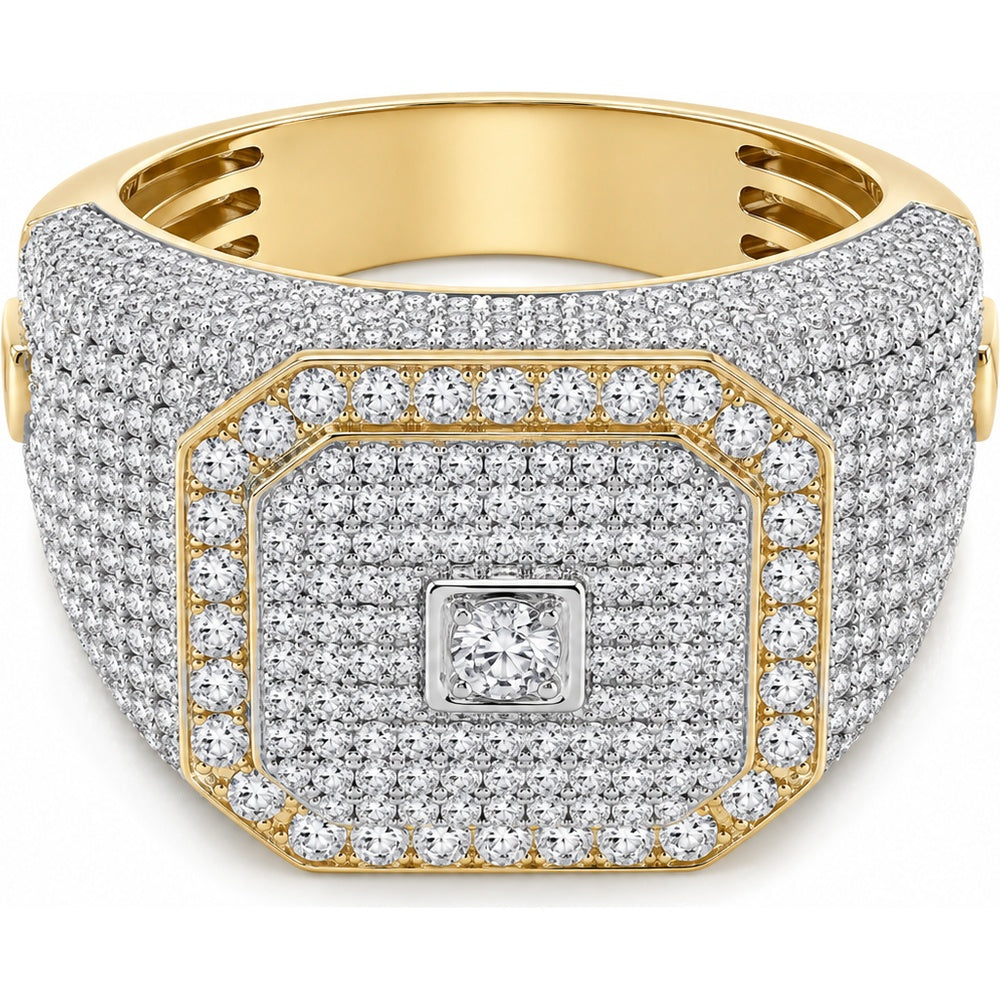 14K Yellow Gold Men's Geometric Statement Ring with Pavé Set Round Diamonds - 2.96 Carat Total Diamond Weight by Auriventus