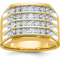 14K Yellow Gold Men's Grooved Band Ring with 1 1/5 Carat AA Quality Diamonds by IBGoodman