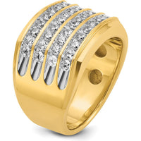14K Yellow Gold Men's Grooved Band Ring with 1 1/5 Carat AA Quality Diamonds by IBGoodman
