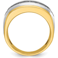 14K Yellow Gold Men's Grooved Band with 7-Prong Set Diamond Accents - Elegant Polished Satin Design by IBGoodman