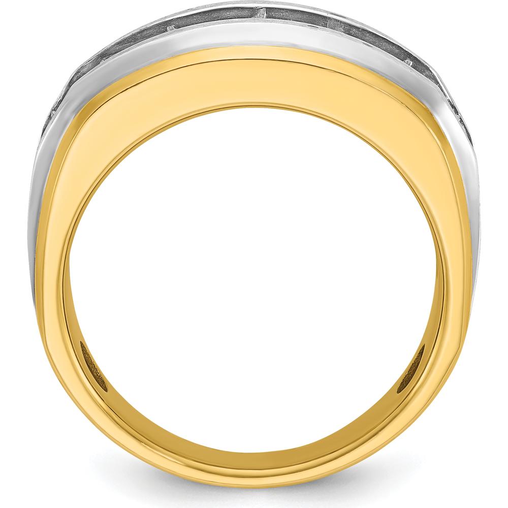 14K Yellow Gold Men's Grooved Band with 7-Prong Set Diamond Accents - Elegant Polished Satin Design by IBGoodman