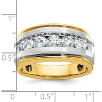 14K Yellow Gold Men's Grooved Band with 7-Prong Set Diamond Accents - Elegant Polished Satin Design by IBGoodman