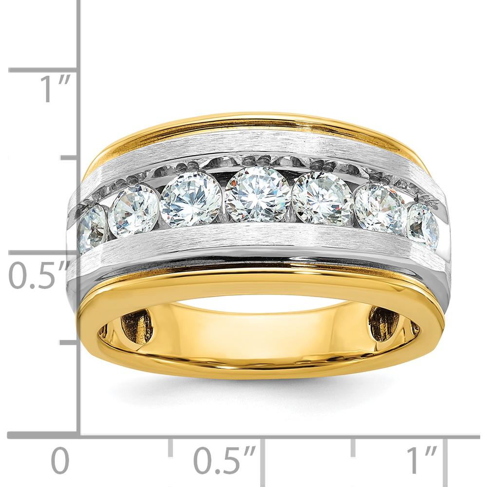 14K Yellow Gold Men's Grooved Band with 7-Prong Set Diamond Accents - Elegant Polished Satin Design by IBGoodman