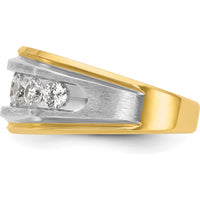 14K Yellow Gold Men's Grooved Band with 7-Prong Set Diamond Accents - Elegant Polished Satin Design by IBGoodman
