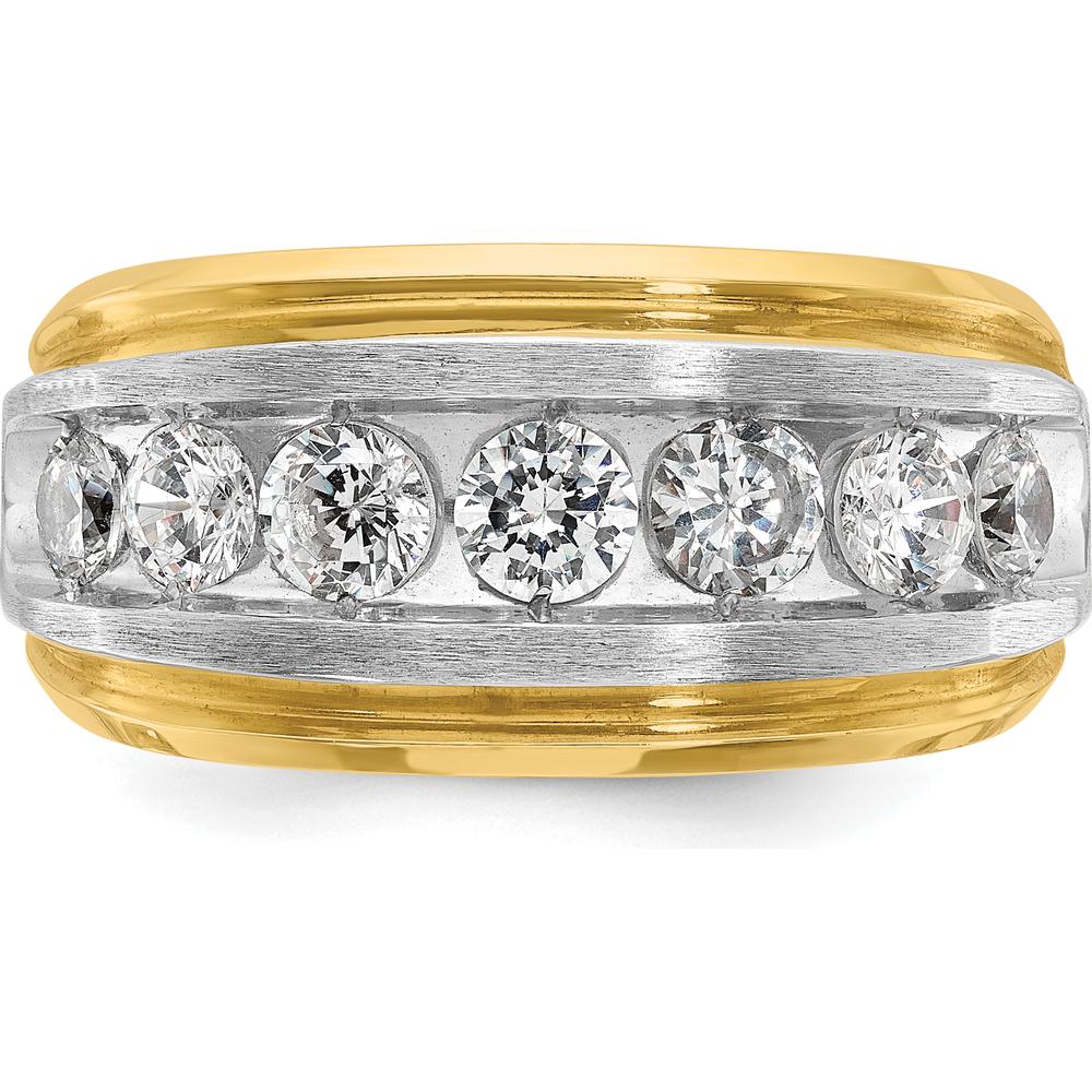 14K Yellow Gold Men's Grooved Band with 7-Prong Set Diamond Accents - Elegant Polished Satin Design by IBGoodman