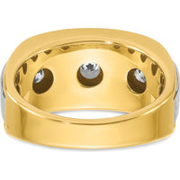 14K Yellow Gold Men's Grooved Band with 7-Prong Set Diamond Accents - Elegant Polished Satin Design by IBGoodman