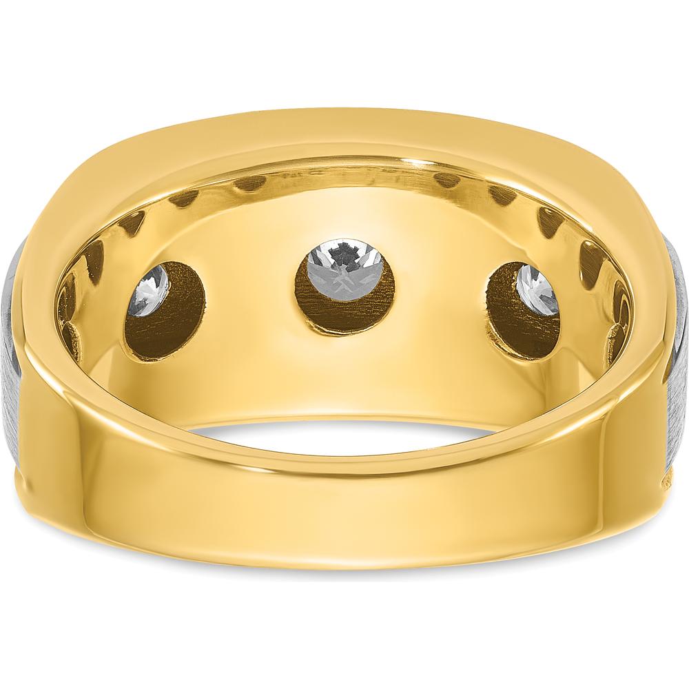 14K Yellow Gold Men's Grooved Band with 7-Prong Set Diamond Accents - Elegant Polished Satin Design by IBGoodman