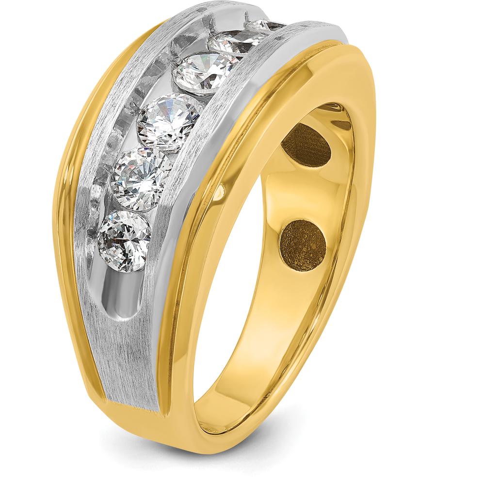 14K Yellow Gold Men's Grooved Band with 7-Prong Set Diamond Accents - Elegant Polished Satin Design by IBGoodman