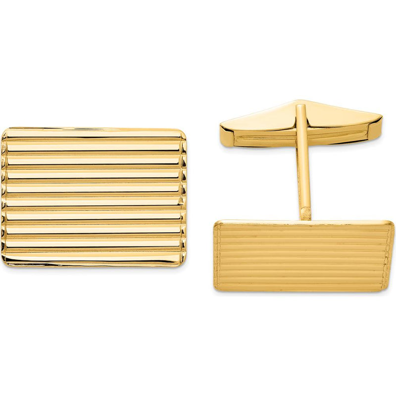 14K Yellow Gold Men's Grooved Cuff Links - Polished Finish, Solid Gold Design by Oro Pregiato