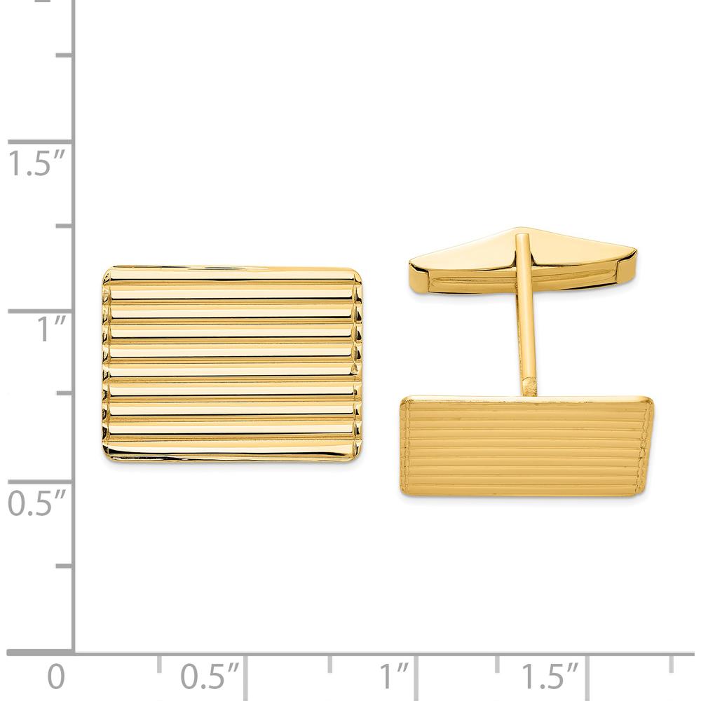 14K Yellow Gold Men's Grooved Cuff Links - Polished Finish, Solid Gold Design by Oro Pregiato