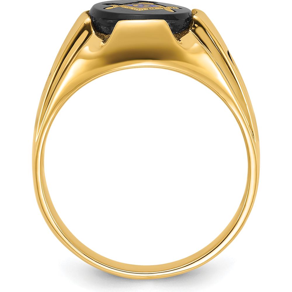 14K Yellow Gold Men's Grooved Masonic Ring with 12x10mm Oval Black Onyx by IBGoodman