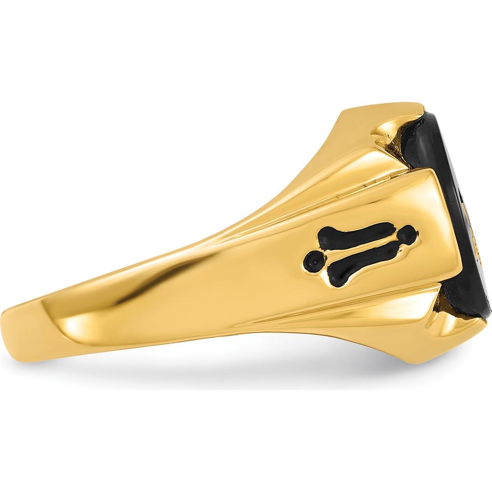 14K Yellow Gold Men's Grooved Masonic Ring with 12x10mm Oval Black Onyx by IBGoodman