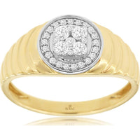 14K Yellow Gold Men's Halo Diamond Ring with Round Diamond Cluster Center - 0.35 Carat Total Diamond Weight - Royal Jewelry