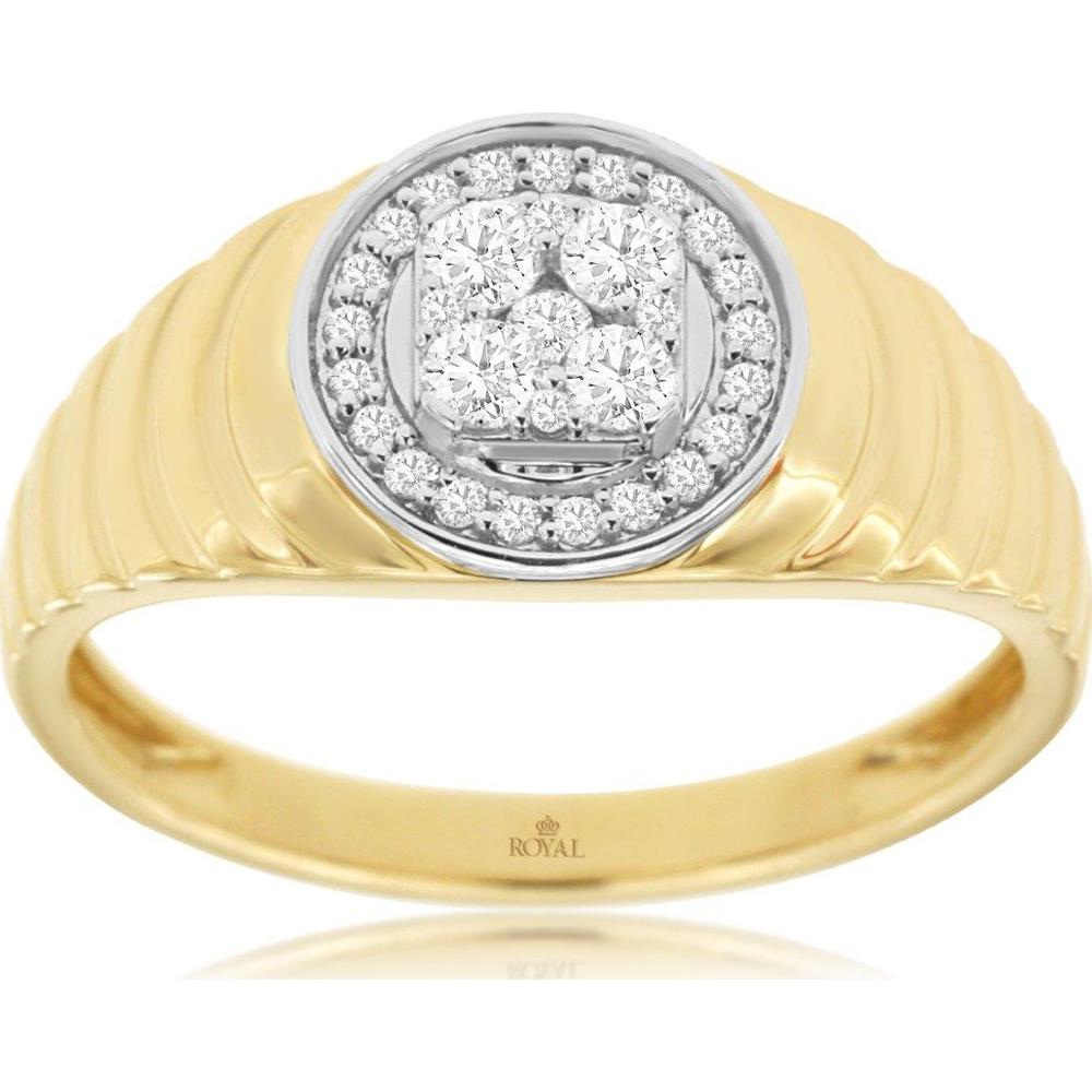 14K Yellow Gold Men's Halo Diamond Ring with Round Diamond Cluster Center - 0.35 Carat Total Diamond Weight - Royal Jewelry