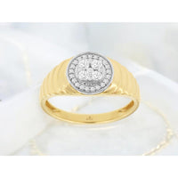 14K Yellow Gold Men's Halo Diamond Ring with Round Diamond Cluster Center - 0.35 Carat Total Diamond Weight - Royal Jewelry