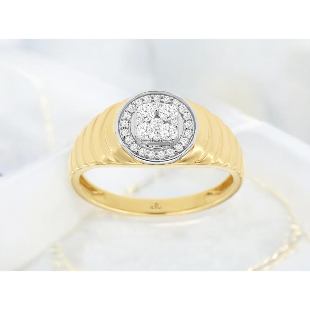 14K Yellow Gold Men's Halo Diamond Ring with Round Diamond Cluster Center - 0.35 Carat Total Diamond Weight - Royal Jewelry